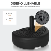 Outsunny Base de Pared para Sombrilla Ø38/48 mm Soporte Semicircular de Parasol Rellenable de Arena 21 kg o Agua 18 kg para Jardín Patio Terraza Exterior 50x31x38 cm Negro(m-5)
