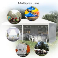 Outsunny Carpa de Jardín 6x3m con 4 Paredes Laterales 2 Ventanas Visibles Cenador Gazebo de Exterior para Fiestas Eventos Blanco(m-7)