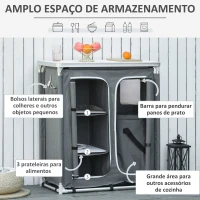Outsunny Armário de Campismo Dobrável com 3 Prateleiras Compartimento Estrutura de Alumínio e Bolsa de Transporte 96x49,5x104 cm Cinza(m-7)