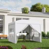 Outsunny Carpa Plegable con 4 Paredes Desmontables 3x3 m Cenador de Jardín con Bolsa de Transporte Impermeable Anti-UV Blanco(m-2)