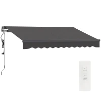Outsunny Toldo Elétrico Retrátil com Controlo Remoto 296x250 cm Toldo de Exterior Enrolável com Manivela e Proteção UV30+ Cinza(m-9)