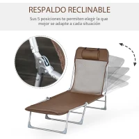 Outsunny Tumbona Plegable y Reclinable de Jardín con Reposacabezas y Respaldo Ajustable en 5 Niveles Tela de Texteline Transpirable 182x56x28 cm Marrón(m-4)