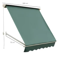 Outsunny Toldo Manual Retráctil de Aluminio Toldo para Exterior Toldo de Balcón Ángulo Ajustable Impermeable Anti-UV Tela de Poliéster 180x70cm Verde(m-3)