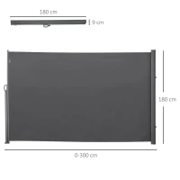 Outsunny Toldo Lateral Retráctil 300x180 cm Pantalla Enrollable Mampara de Privacidad y Protección Solar para Balcón Terraza Gris(m-3)