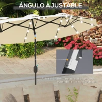 Outsunny Sombrilla Doble con Luces LED 280x146x227 cm Inclinación de 45° Manivela para Terraza Balcón Piscina Color Beige(m-4)