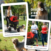 PawHut Carrito para Perros con 3 Ruedas Ventanas de Malla Cesta de Almacenaje y Correas de Seguridad 109,5x57,5x106,5 cm Rojo(m-5)