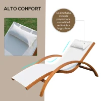 Outsunny Tumbona tipo Hamaca para Jardín Terraza Piscina o Patio Tumbona de Madera y Textilene 161x72x68cm Crema(m-4)
