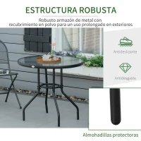 Outsunny Mesa de Exterior Ø80x72 cm con Agujero para Sombrilla y Encimera de Vidrio Templado para Patio Terraza Negro(m-6)