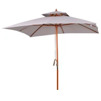Outsunny Sombrilla de Jardín 3x3x3 m con Doble Techo Sistema de Polea Impermeable para Terraza Balcón Exterior Gris(m-11)