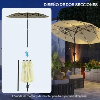 Outsunny Sombrilla Doble con Luces LED 280x146x227 cm Inclinación de 45° Manivela para Terraza Balcón Piscina Color Beige(m-8)