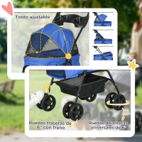 PawHut Carrito para Perros Pequeños con Ruedas Universales Cesta de Almacenaje Correas de Seguridad y Ventanas 67x45x96 cm Azul(m-6)