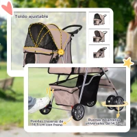 PawHut Carrito para Perros Pequeños con Toldo Ajustable Cesta de Almacenaje Portavasos y 2 Ruedas Universales 75x45x97 cm Café(m-6)
