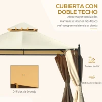 Outsunny Cenador de Jardín 3x3m Gazebo con Doble Techo 4 Cortinas Laterales Mejor Ventilación Exterior Espacioso para Fiesta Eventos Barbacoa Beige(m-4)