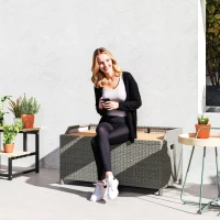 Outsunny 130 L Rattan Garden Storage Box, with Seat - Grey(m-2)