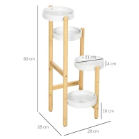 Outsunny Soporte para Plantas con Patas de Bambú y 4 Estantes Metálicos Redondos Carga 20 kg Ø28x80 cm Natural y Blanco(m-3)