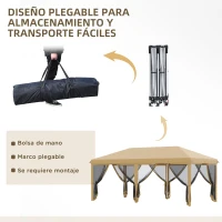 Outsunny Carpa Plegable 6x3 m Cenador de Jardín con 6 Mosquiteras Bolsa de Transporte y Marco de Acero para Camping Fiestas Beige(m-5)