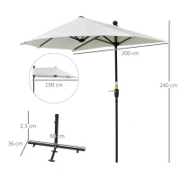 Outsunny Parasol de Terraza 200x190x240 cm con Manivela Poste de Acero y Base Cruzada Anti-UV para Terraza Balcón Crema(m-3)