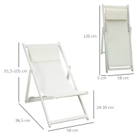 Outsunny Conjunto de 2 Tumbonas Plegables de Aluminio con Respaldo Regulable en 5 Posiciones Reposacabezas 58x96,5x91,5 cm Blanco(m-3)