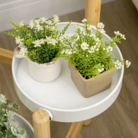 Outsunny Soporte para Plantas con Patas de Bambú y 4 Estantes Metálicos Redondos Carga 20 kg Ø28x80 cm Natural y Blanco(m-7)