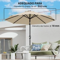 Outsunny Toldo de Substituição para Chapéu de Sol de 3 m Toldo de Reposição para Chapéu de Sol com Ventilação Superior Proteção UV 50+ Caqui(m-5)