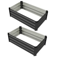 Outsunny Set de 2 Jardineras de Exterior de Acero Rectangulares para Cultivos Plantas Flores para Patio 100x60x30 cm Gris Oscuro(m-1)