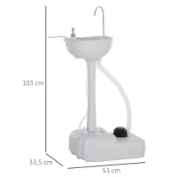 Outsunny Lavamanos Portátil Estación de Lavado para Actividades al Aire Libre y Camping con Tanque de Agua de 17L Dispensador de Jabón Toallero y 2 Ruedas HDPE para Eventos, Reuniones Gris Claro(m-3)