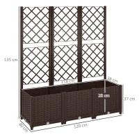 Outsunny Floreira com Treliça de PP com Drenagem e Amplo Espaço para Plantas Trepadoras Vaso com Suporte para Jardim 120x40x135 cm Marrom(m-3)