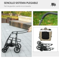 PawHut Cochecito para Perros Plegable con Vagón Desmontable 4 Puertas con Cremallera 2 Correas de Seguridad y Cojín Caqui(m-7)