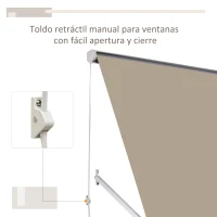 Outsunny Toldo Retráctil de Exterior con Marco de Aluminio Ángulo Ajustable Protección UV e Impermeable 180x70 cm Beige(m-6)