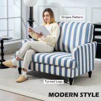 HOMCOM Modern Cuddle Chair, Velvet Single Sofa Armchair with Stripe, Turned Legs and Wide Seat, Upholstered Snuggle Chair for Living Room, Bedroom, Blue and White(m-4)