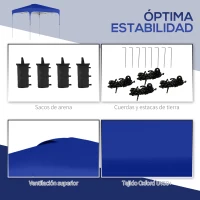 Outsunny Cenador de Jardín 2,5x2,5x2,7 m con Altura Ajustable Anti-UV Impermeable 4 Bolsas de Arena y Bolsa de Transporte Azul(m-7)