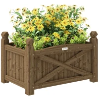 Outsunny Floreira de Madeira Elevada para Cultivar Plantas Flores Ervas Floreira Retangular 60x39x37 cm Castanho Escuro(m-10)