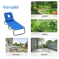 Outsunny Tumbona Plegable con Respaldo Regulable en 4 Posiciones Tumbona de Jardín con Almohada Marco Metálico y Tela Oxford para Camping Playa Terraza Carga 120 kg 190x56x28 cm Azul(m-5)