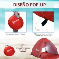 Outsunny Tienda de Playa para 2-3 Personas Pop-Up con Ventanas tipo Refugio con Protección Solar UV 200x150x119 cm Rojo(m-5)