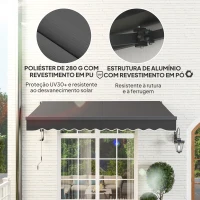 Outsunny Toldo Elétrico Retrátil com Controlo Remoto 296x250 cm Toldo de Exterior Enrolável com Manivela e Proteção UV30+ Cinza(m-5)