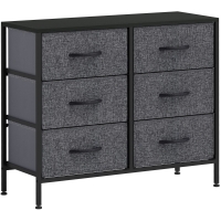 HOMCOM Fabric Chest of Drawers, Industrial Bedroom Dresser with 6 Fabric Drawers, Steel Frame and Wooden Top for Nursery, Living Room, Hallway, Black