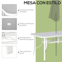 Outsunny Juego de Mesa y 6 Sillas para Terraza con Orificio para Sombrilla y Encimera de Cristal para Terraza Patio Gris(m-4)