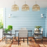 Outsunny Conjunto de Móveis de Jardim de Vime de 9 Peças com Mesa com Vidro Temperado 4 Cadeiras 4 Bancos Cinzento(m-9)