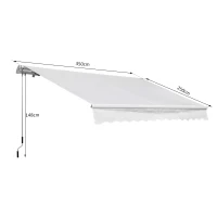 Outsunny Toldo Manual Retráctil 350x250 cm Toldo para Balcón con Manivela de Metal Impermeable y Anti-UV Toldo Enrollable de Exterior para Jardín Terraza Ventanas Blanco(m-3)