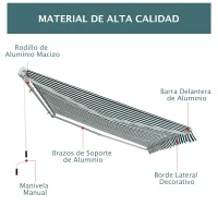 Outsunny Toldo Manual Retráctil 295x250cm Ángulo Ajustable con Manivela para Exterior Balcón Jardín Terraza Verde(m-5)