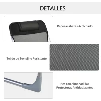 Outsunny Tumbona Plegable y Reclinable de Jardín con Reposacabezas y Respaldo Ajustable en 5 Niveles Tela de Texteline Transpirable 182x56x28 cm Negro(m-6)