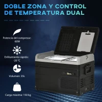 Outsunny Refrigerador de Coche CC 35L 12V/24V hasta -20℃ con Pantalla LED Táctil 2 Asas Laterales 60x40x44cm Negro(m-4)