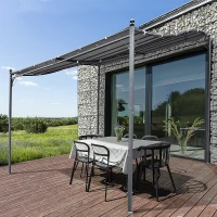Outsunny Cenador de Jardín 3x3 m Pérgola con Toldo y 16 Orificios de Drenaje para Patio Terraza Metal y Poliéster 180 g/m² Resistente Gris(m-2)