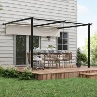 Outsunny Pérgola de Pared para Exterior con Techo Retráctil para Patio Terraza Jardín 390x290x220 cm Crema(m-7)
