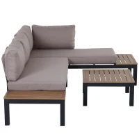 Outsunny Gartenmöbel-Set für 3 Personen mit Beistelltisch, Sofa mit Kissen, Outdoor, Aluminium, 164 x 74 x 69 cm(m-15)