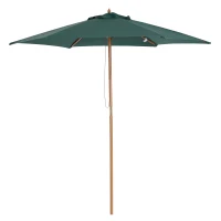 Outsunny Sombrilla Parasol de Madera Ø250x230cm para Exterior con 6 Varillas Sistema de Polea Color Verde(m-10)
