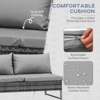 Outsunny 4pc Garden Rattan Wicker Outdoor Furniture Patio Corner Sofa Love Seat and Table Set  with Cushions Side Desk Storage, Mixed Grey(m-5)