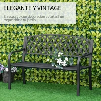 Outsunny Banco de Jardín de 2 Plazas con Respaldo Decorativo y Reposabrazos para Terraza Balcón Patio Exterior Carga 240 kg Hierro Fundido y Acero 128x58,5x89 cm Negro(m-4)