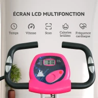 Vélo d'appartement pliable - Collaboration Aosom.fr x FFHandball - 8 niveaux de résistance, dossier selle réglable, rose(m-4)