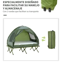 Outsunny Cama Doble de Camping Plegable con Tienda de Campaña 4 en 1 Cama de Campamento Elevada con Colchón Hinchable y Bolsa de Transporte Tela Oxford Acero 193x145x180 cm Verde(m-5)